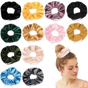 2021 New Zipper Tie-Dye Velvet Scrunchie Women Girls Elastic Hair Rubber Bands Accessories Tie Hair Rope Ring Holder Headdress