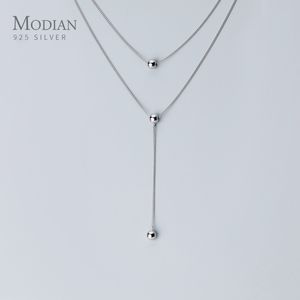 MODIAN Minimalism Three Layer Beads Y-Shape Necklace for Women 925 Sterling Silver Link Chain Necklace Fine Jewelry 2020 New Q0531