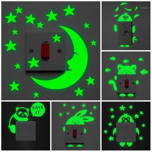Cartoon Animals Lysous Switch Sticker Cat Fairy Moon Star Glow In The Dark Wall Stickers Heminredning Barnrum Dekoration Decal1