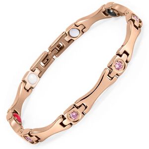 Elegant Rose Gold Stainless Steel Crystal Bracelets for Women Bio Energy Magnetic Bracelet Trendy Healthy CZ Zircon Jewelry