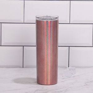 Yeni 20oz Gökkuşağı Baskı Düz ​​Silindir Tumbler Şişe Sıska Çift Duvar Ince Yalıtımlı Çay Kahve Fincanı Tumbler