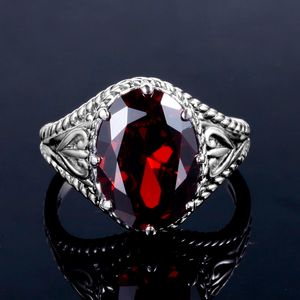 Wholesale garnet rings silver for sale - Group buy Red Garnet Stone Silver Ring Women Vintage Large Oval Gothic Rings Female Royal Byzantine Style Retro Jewelry Gemstones Ring Y1124