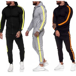 2020 Fashion Autumn Men's Tracksuits Zipper Shirt Hooded Stitching Sweater Running Fitness Tracksuits 5 Colors Size M-3XL