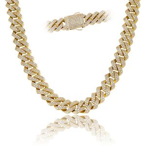 Diamantformad kubansk länkkedja 14mm guld Silverpläterad Iced Out Zircon Mens Hip Hop Gold Chain Halsband