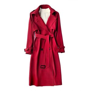 벨트 세련된 여성 윈드 브레이커 201211와 새로운 패션 가을 캐주얼 더블 브레스트 간단한 클래식 긴 트렌치 코트