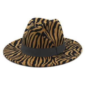 Zebra Stripe Jazz Cap Mulheres Homens Grande Brim Chapéu Chapéu Formais Homem Panamá Chapéu Mulher sentida Fedora Caps Mens Trilby Inverno Moda Acessórios Novo