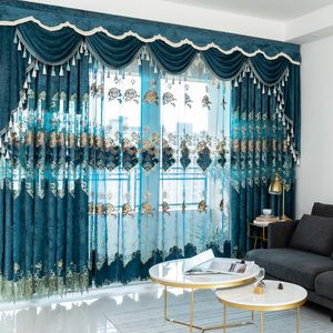 European Velvet Embroidery Chenille Bedroom Curtains for Living Room Modern Tulle Window Curtain Valance Decorate LJ201224