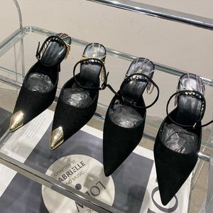 2022 Kl￤nningsskor 7cm 9cm Metal Pointy Golden Silver Chain Pumps Black High Heels Sequined Banket Stilettos Sandaler Shine Cap Toe Fine Tips Sexig Kvinnors sommarsko