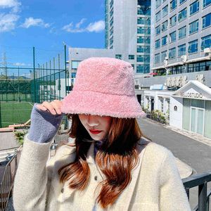 2022 New Korean Solid Fisherman Hat Winter Faux Fur White Black Bucket Hat For Women Men Panama Fishing Cap bob chapeau Y220301