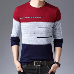 2021 Autumn Winter Pullover Men Round Collar Striped Cotton Sweaters Slim Fit Pull Homme Knitwear