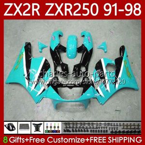 Verkleidungen für KAWASAKI NINJA ZXR-250 ZX2R ZXR250 ZX 2R 2 R R250 ZXR 250 91 92 93 94 95 96 97 98 85 Nr. 62 ZX-R250 ZX-2R Schwarz Cyan 1991 1992 1993 1994 1995 1996 1997 1998 Körper