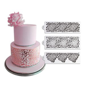 3 pçs/set ferramentas de estêncil para decoração de rosas para decoração de bolo de casamento aerógrafo modelo de plástico fondant diy assadeira