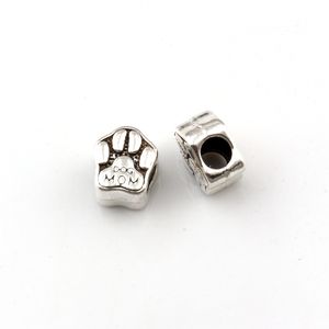 100st Antik Silver Hund Mom-Metal Footprint Big Hole Spacer Pärlor för smycken gör armband Halsband DIY Tillbehör D-68