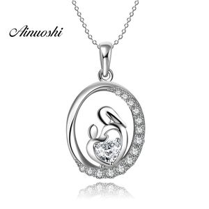 Wholesale wedding gifts mom for sale - Group buy AINUOSHI Sterling Silver Pendant Necklace for Women Heart Mom Child Silver Long Chain Necklace Wedding Gifts collar de plata Y200107