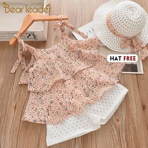 Bear Leader Girls Clothing Sets 2020 Summer Kids Clothes Floral Chiffon Halter+Embroidered Shorts Straw Children Clothing LJ200916