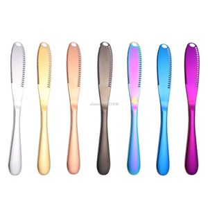 Home butter knife with hole bake cheese cream Knives Stainless steel Home Bar Kitchen Flatware tool Gold rainbow drop ship