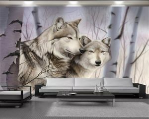 3D動物の壁紙2つのかわいいオオカミ3D壁紙リビングルームの寝室装飾3D壁紙