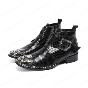 Mode Party Männer Stiefel Karree Echt Leder Mann Stiefeletten Zipper Schnalle Mode Kurze Stiefel Kleid Schuhe