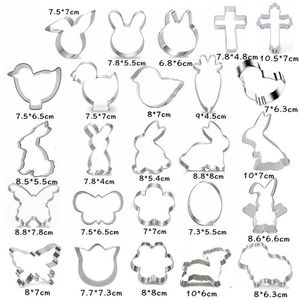 Cute Easter Element Cookie Mold Cutter Rabbit Chick Bunny Kształt Pieczenia Formy Ze Stali Nierdzewnej Zwierzęta Ciasto Mold JXW830