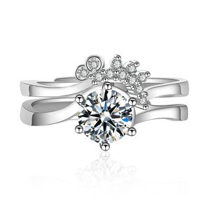 Nya Mode Smycken Ring Four-Leaf Clover Crown 3 I 1 Öppna Hjärtformade Bröllopsringar För Kvinnor Bröllop Engagement Bridal Ring Set