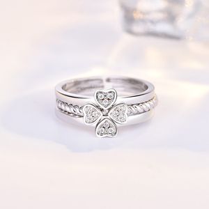 Fashion Jewelry Ring Creative Four-Leaf Clover Ring For Women Split Three-In-One Combination Opening Ring Adjustable Size gift J152