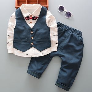 Abbigliamento moda per bambini Primavera Autunno Neonate Ragazze Gilet da uomo Pantaloni camicia 3 pezzi/set Tuta casual in cotone per bambini