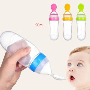 Wholesale baby spoon bottle resale online - Baby Feeding Bottle With Spoon ml Silicone Newborn Infant Squeeze Spoon Toddler Supplement Cereal Bottle Milk Feeder1