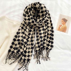 Cashmere Shawl Winter Black Plaid Scarf Tassels Warm Pashmina Unisex Acrylic Scarves for Men or Women