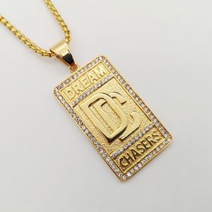 Hip Hop rock stainless steel rhinestones Dream Chaser pendant necklace mens fashion Gold color DC necklace jewelry Y1220