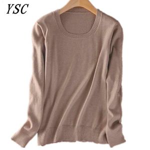 YSC estilo clássico venda quente de cashmere camisola redonda moda moda na cor sólida manga comprida malha pullover s-xxxl y200116