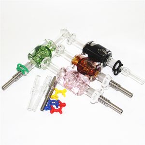 Skull R￶kningsglasnektar med metall naglar kvartspetsar 14mm kylolja inuti flytande glycerin dab halmr￶r