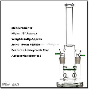 Articulações duplas bong Hookahs favo de mel perc dab rig plataformas petrolíferas fumar tubos de água vidro Bongs verde clássico