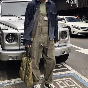 패션 streetwear 남자 패션 디자인 서스펜더 점프 슈트 루즈 스트레이트 포켓 턱받이 남자 오버올 캐주얼 바지 점프 슈트 201110