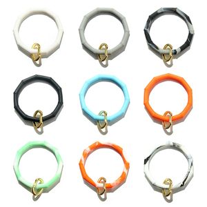 10 Colors Silicone Wristlet Keychain Bracelet Bangle Keyring Large Circle Bamboo Sports Bracelet Silicone Bracelet Holder For Women Girls