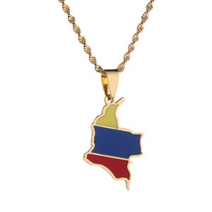 Stainless Steel Enamel Colombia Map Flag Pendant Necklace Women Men Colombian Maps Chain Jewelry