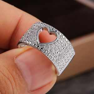 Hollow coração anel de dedo mulheres menina coração anel presente para amor casal moda acessórios de jóias tamanho 6-12