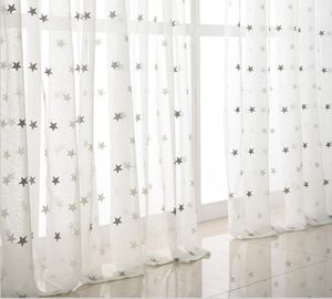 Sheer Curtains Small Star Haftowane okno ekran Salon Study Study Bay White Excreens Spot