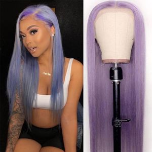 middle part purple color Lace Front Wigs Baby Hair for Black Women Long Straight Hair Heat Resistant Brazilian Wig blue/green/Pink/orange