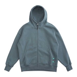 Mäns Jackor Qiudongchao Brand Enkel Solid Färg Plush Loose Hip Hop Herr och Kvinnors Hooded Sweater Casual Zipper Cardigan Coat 138