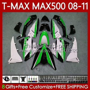 Кит для тела для Yamaha Tmax Max 500 XP500 MAX-500 T 2008-2011 Белый Зеленый BLK Кузов 107NO.103 TMAX-500 TMAX500 T-MAX500 2009 2009 2010 2011 MAX500 08 09 10 11 OEM FACKING