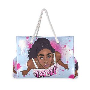 Shoppingkassar Afro tjejer Svart Kvinnor Handväska Fällbar Högkapacitet Kvinnor Axelväska Eco Reusable Shopping Bag Chic Travel Beach Bag 2021 220310