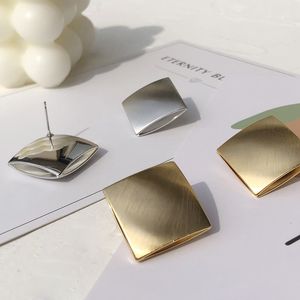 Real Gold Plated Retro Matting Copper Hoop Earring Elegant Square Shape Stud Örhängen Öronring