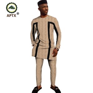Wholesale natural cotton colors resale online - 2021 african traditional clothing for men piece set solid dashiki tops ankara pants hat print bazin riche APTX TA1916003