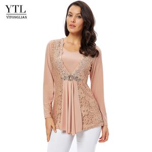 YTL Plus Size Kobiet Bluzka Vintage Wiosna Jesień Kwiatowy Crochet Lace Top Bawełna Z Długim Rękawem Tunika Bluzka Koszula 6XL 7XL 8XL T200321