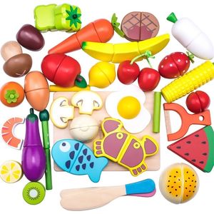 Corte de madeira Cozinhar Play Food Sets Magnetic Wood Legumes Frutas Findend Jogar Kits Kits Brinquedo por 2 anos Up LJ201009