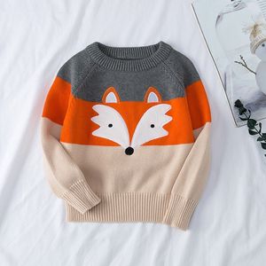 Children's Sweater Embroidery Cartoon Fox Pullover Sweater Autumn Winter Cotton Kids Clothes Baby Girls Boys Knitted Sweater 201128