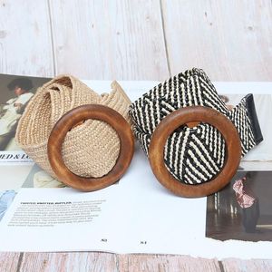 Belts Waist Art Round Wooden Buckle Dress Belt For Women Casual Braided Wide Strap Female Designer Woven Girls Elastic Straw