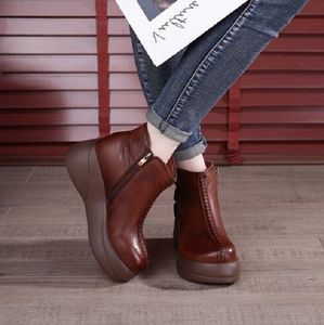 women boots winter soft sole Thick bottom booties black brown comfortable womens short boot genuine leather shoes size 35-40 10