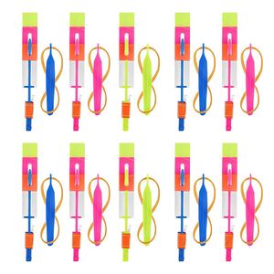 Novelty Outdoor Games Shining Rocket Flash Red/Blue LED Light Night Kids Luminous Slingshot Toys Shine Elastic Helicopter Rotating Toy 0954