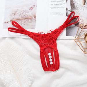 Hollow Butterfly Panties thongs Strappy Waist Pearl open crotch G Strings T back Sexy Lingerie women underwear will and sandy gift